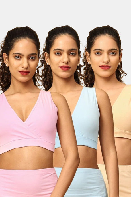 Buy The Mom Store Non Wired Full Coverage Maternity Nursing Sleep Bra (Pack of 3) - Multicolor